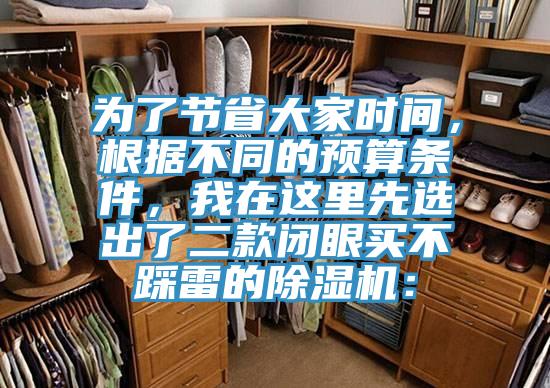 為了節(jié)省大家時(shí)間，根據(jù)不同的預(yù)算條件，我在這里先選出了二款閉眼買不踩雷的除濕機(jī)：